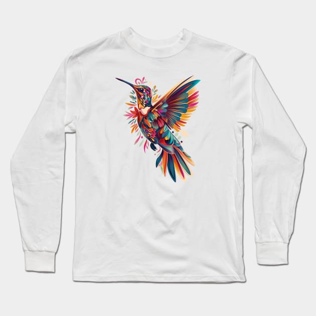 Rainbow Wings: Vibrant Hummingbird Long Sleeve T-Shirt by Costa Rica Designs